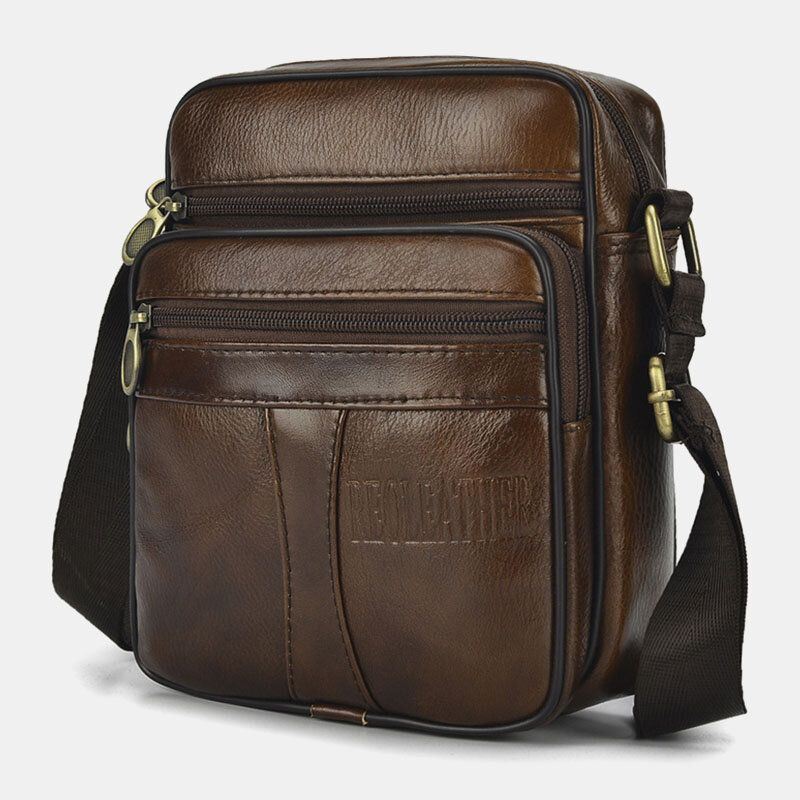 Miesten Aitoa Nahkaa Business Casual Yksivärinen Nahkainen Olkalaukku Crossbody-laukku