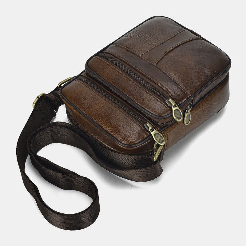 Miesten Aitoa Nahkaa Business Casual Yksivärinen Nahkainen Olkalaukku Crossbody-laukku