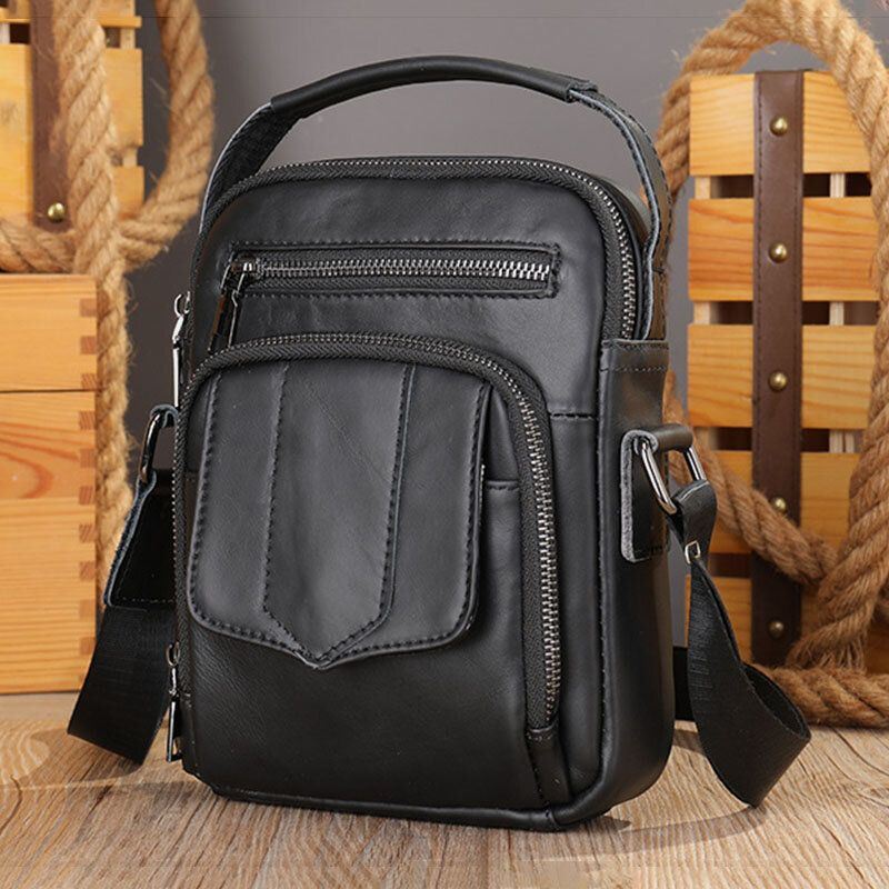 Miesten Aitoa Nahkaa Casual Kulutusta Kestävä Vedenpitävä Crossbody Laukku