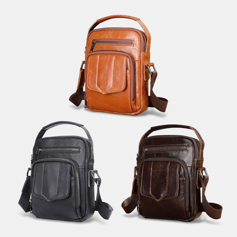 Miesten Aitoa Nahkaa Casual Kulutusta Kestävä Vedenpitävä Crossbody Laukku