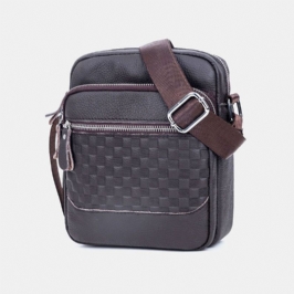 Miesten Aitoa Nahkaa Kudottu Vedenpitävä Monitoiminen Monikerroksinen Crossbody Laukku Olkalaukku