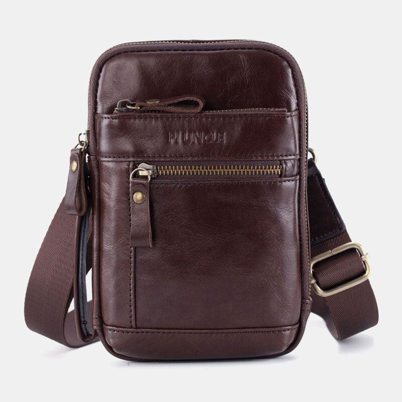 Miesten Aitoa Nahkaa Monikerroksinen Crossbody Laukku Vyölaukku Laukku Olkalaukku Puhelinlaukku