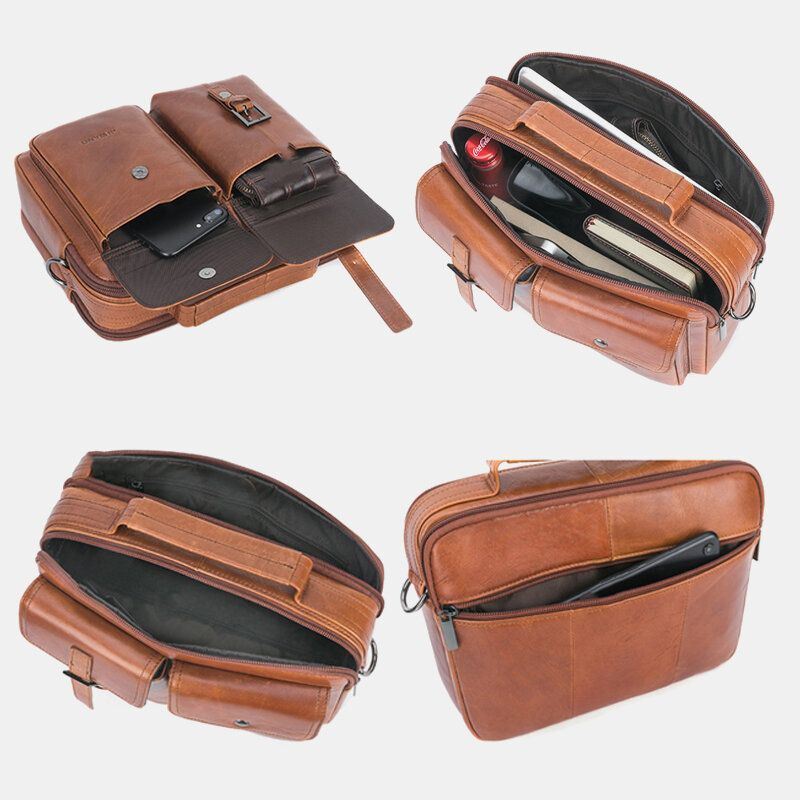Miesten Aitoa Nahkaa Monitoiminen Retro Suurikapasiteettinen Käsilaukku Olkalaukku Cross Body Bag