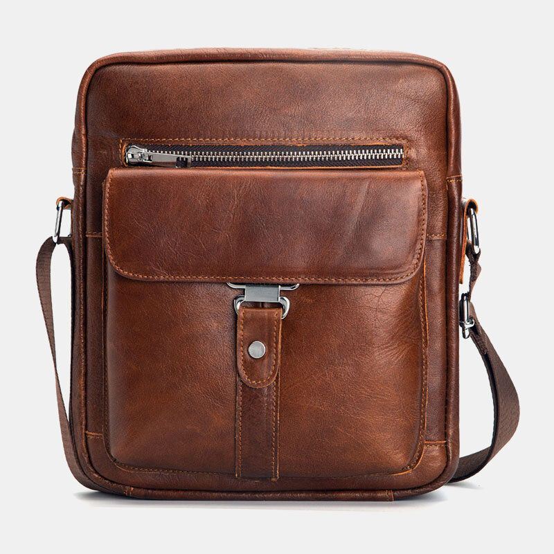 Miesten Aitoa Nahkaa Monitoiminen Varkaudenesto Kulutuksenkestävä Vintage Business Crossbody Laukku Olkalaukku