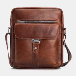 Miesten Aitoa Nahkaa Monitoiminen Varkaudenesto Kulutuksenkestävä Vintage Business Crossbody Laukku Olkalaukku