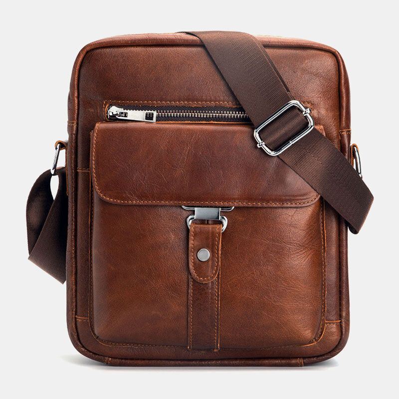 Miesten Aitoa Nahkaa Monitoiminen Varkaudenesto Kulutuksenkestävä Vintage Business Crossbody Laukku Olkalaukku