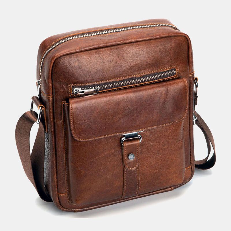 Miesten Aitoa Nahkaa Monitoiminen Varkaudenesto Kulutuksenkestävä Vintage Business Crossbody Laukku Olkalaukku