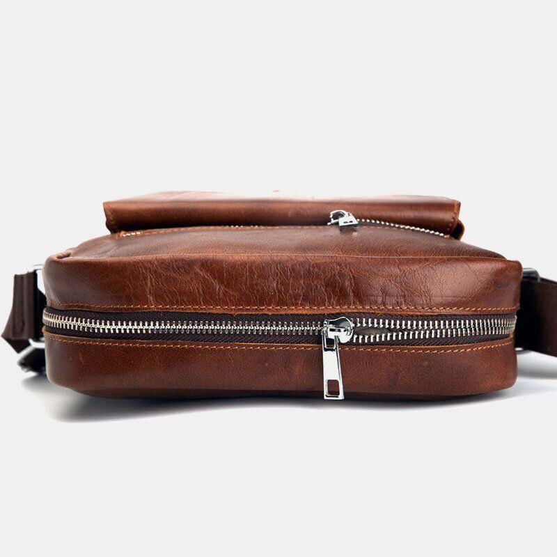 Miesten Aitoa Nahkaa Monitoiminen Varkaudenesto Kulutuksenkestävä Vintage Business Crossbody Laukku Olkalaukku