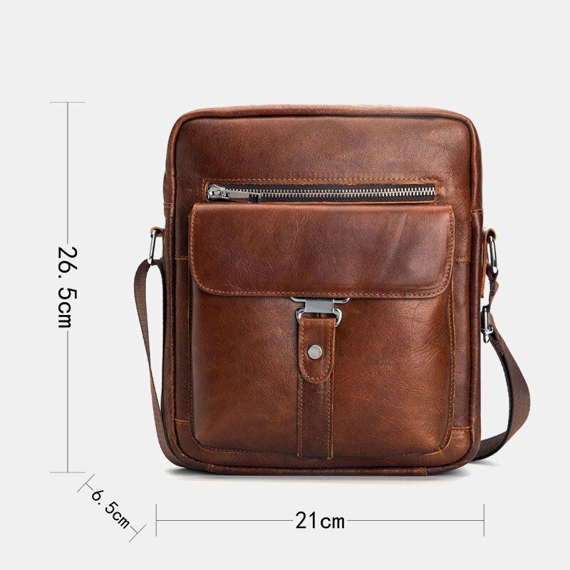 Miesten Aitoa Nahkaa Monitoiminen Varkaudenesto Kulutuksenkestävä Vintage Business Crossbody Laukku Olkalaukku
