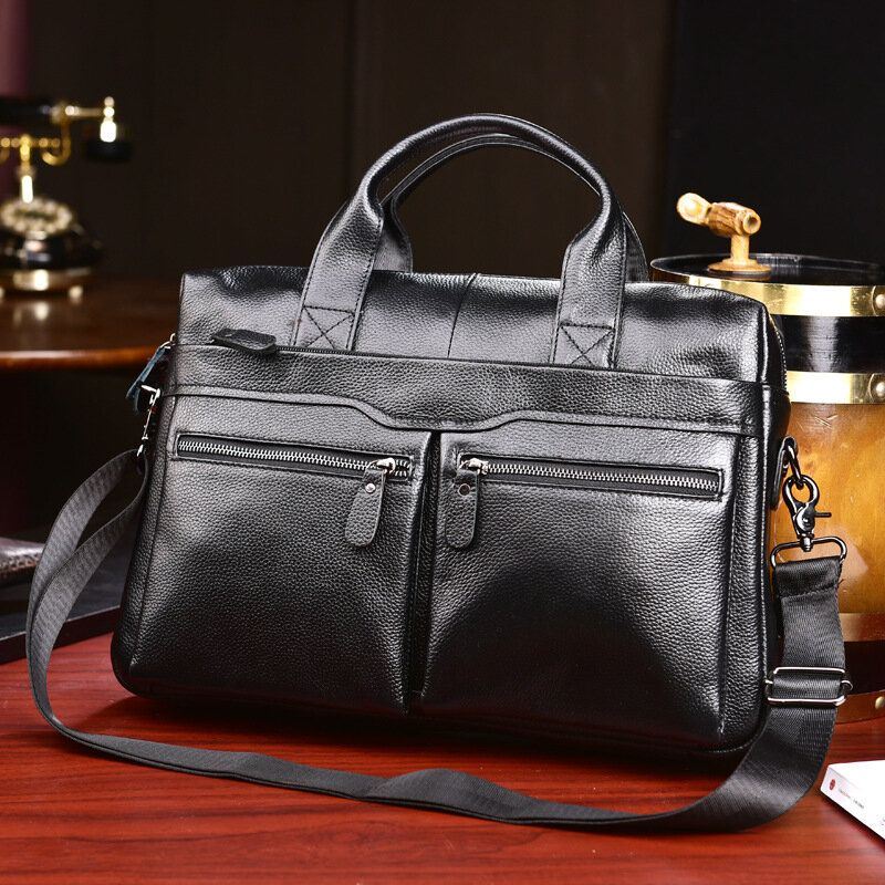 Miesten Aitoa Nahkaa Oleva Business Multi-carry 14 Tuuman Kannettava Laukku Salkku Crossbody Laukku Olkalaukku