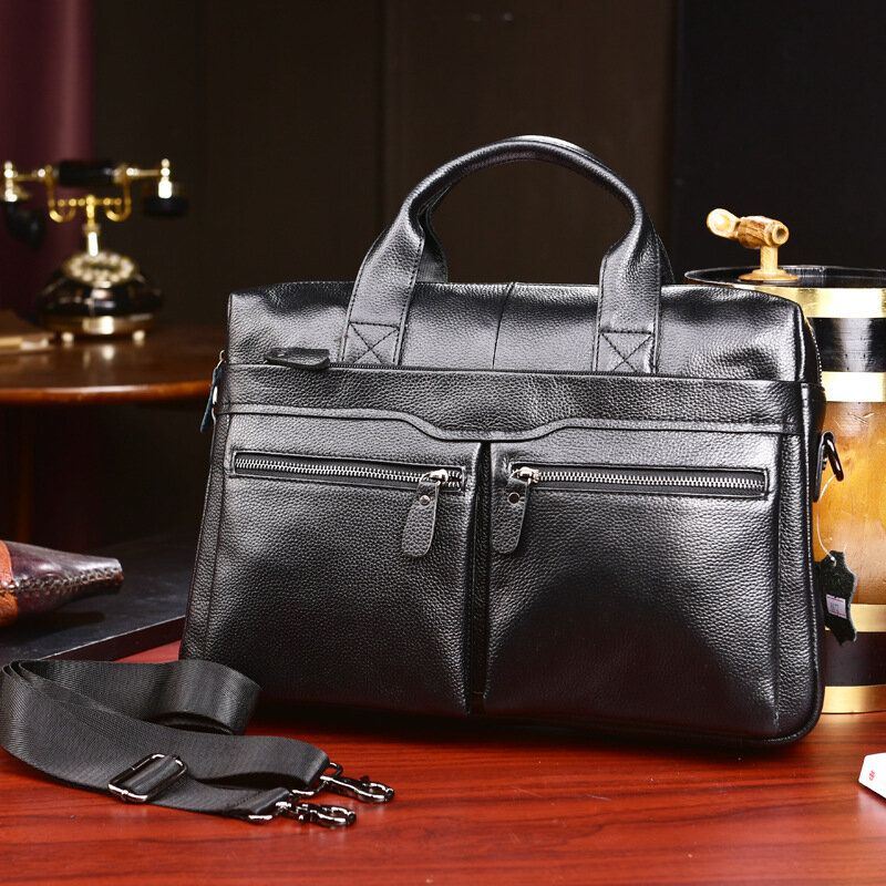 Miesten Aitoa Nahkaa Oleva Business Multi-carry 14 Tuuman Kannettava Laukku Salkku Crossbody Laukku Olkalaukku