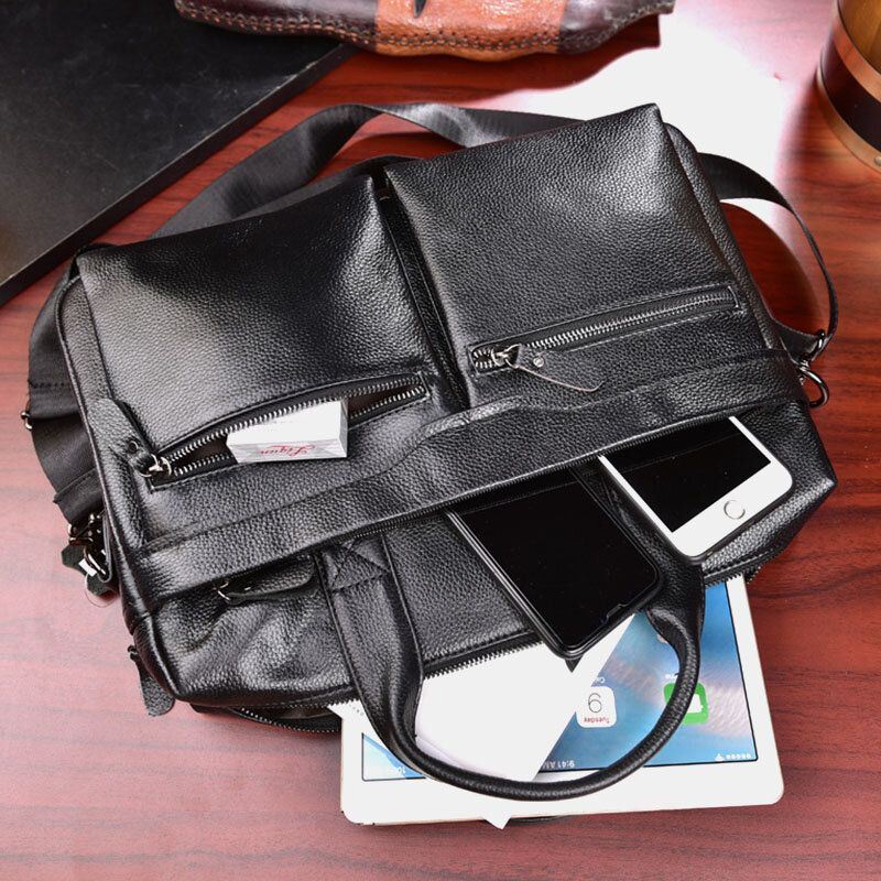 Miesten Aitoa Nahkaa Oleva Business Multi-carry 14 Tuuman Kannettava Laukku Salkku Crossbody Laukku Olkalaukku
