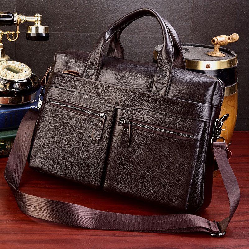 Miesten Aitoa Nahkaa Oleva Business Multi-carry 14 Tuuman Kannettava Laukku Salkku Crossbody Laukku Olkalaukku