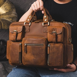 Miesten Aitoa Nahkaa Oleva Irrotettava Hihna Suuri Monitaskuinen 15.6 Tuuman Kannettavan Tietokoneen Laukku Salkku Messenger Bag Crossbody Laukut