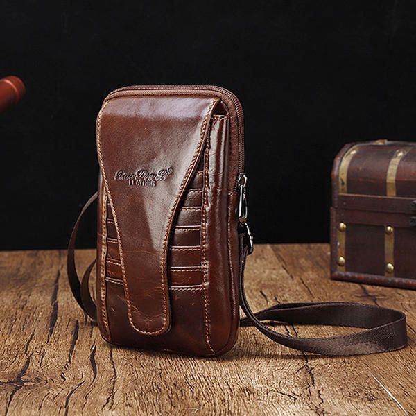 Miesten Aitoa Nahkaa Oleva Vyötärölaukku Olkapuhelinlaukku Crossbody B