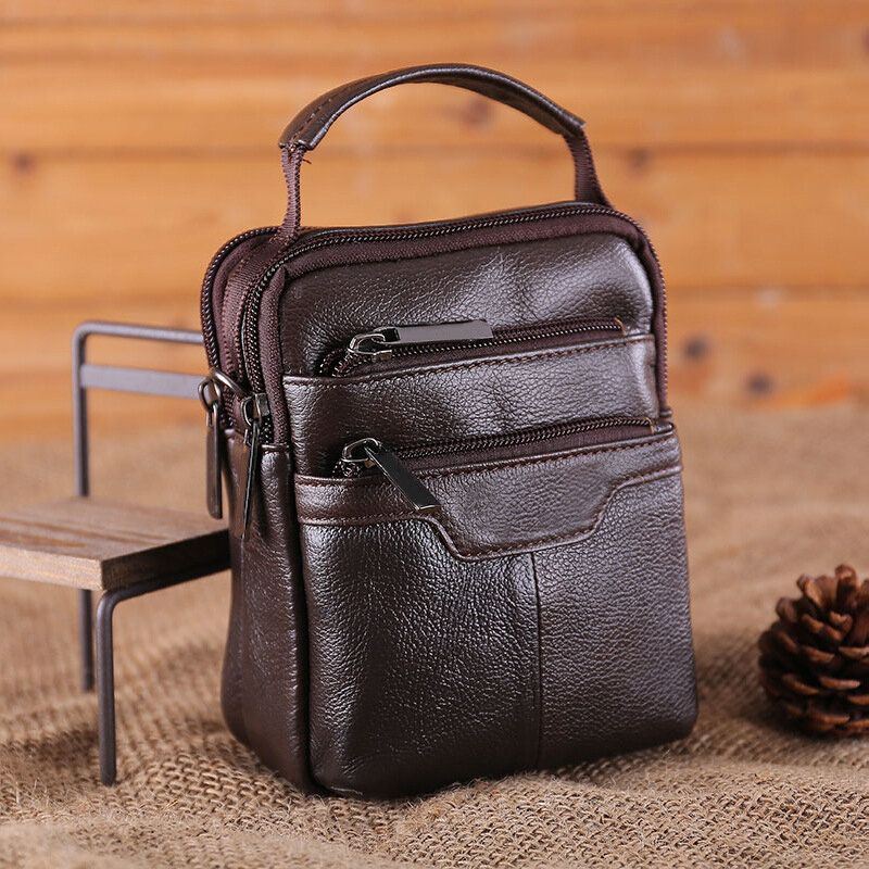 Miesten Aitoa Nahkaa Sisältävä Retrokäsilaukku Rento Vyötärölaukku Cross Body Bag