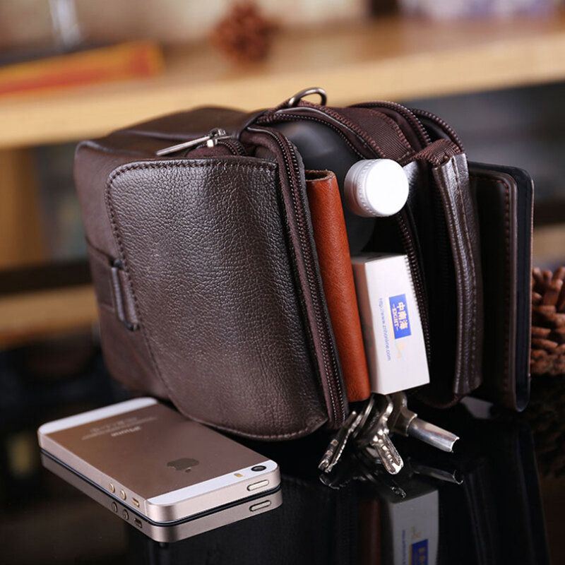Miesten Aitoa Nahkaa Sisältävä Retrokäsilaukku Rento Vyötärölaukku Cross Body Bag