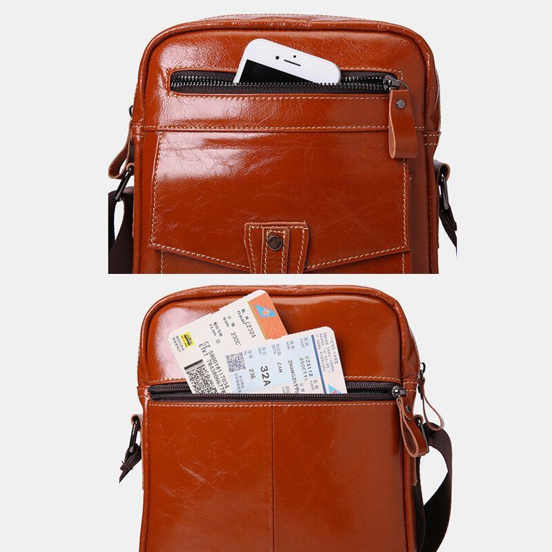 Miesten Aitoa Nahkaa Suuri Kapasiteetti Vintage Business Crossbody Laukku Olkalaukku