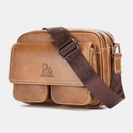 Miesten Aitoa Nahkaa Suuri Tilavuus Monitaskuinen Varkaudenesto Vintage Crossbody Laukku Lehmännahkainen Olkalaukku