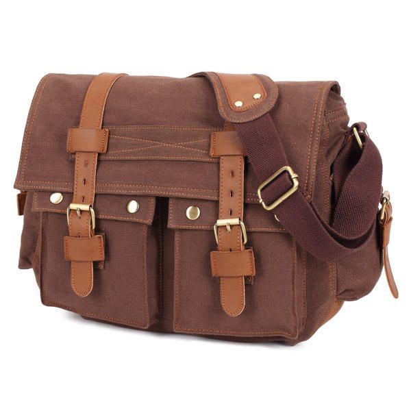 Miesten Canvas Mikrokuituinen Nahka Rento Ulkoilu Messenger Olkalaukku Crossbody