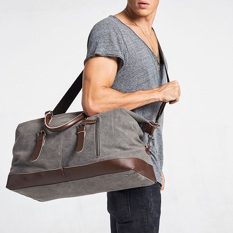 Miesten Canvas Pu Nahka Suuri Tilavuus Monitaskuinen Käsilaukku Olkalaukku Matkalaukku Duffle Bag Crossbody Laukku