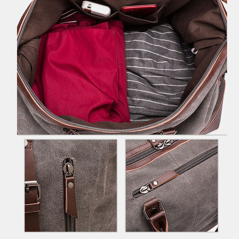 Miesten Canvas Pu Nahka Suuri Tilavuus Monitaskuinen Käsilaukku Olkalaukku Matkalaukku Duffle Bag Crossbody Laukku