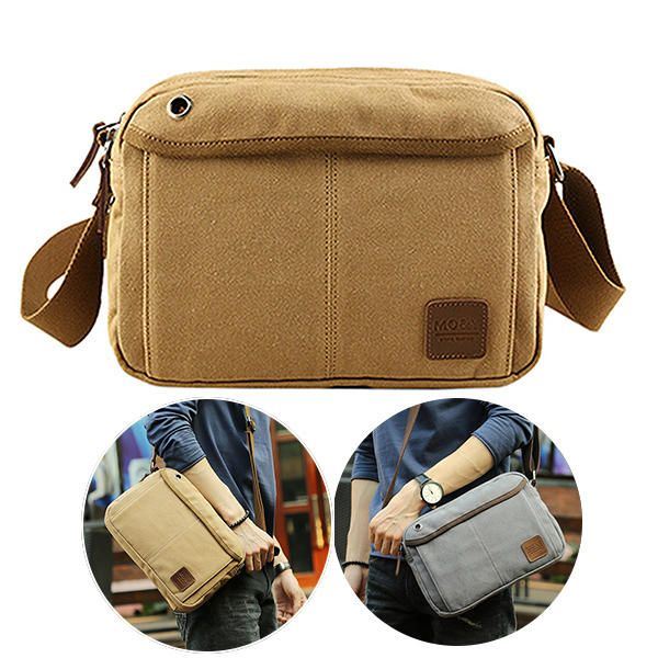 Miesten Canvas Vintage Leisure Crossbody -laukku Kiinteä Vaakasuuntainen Olkalaukku Viikonloppulaukku