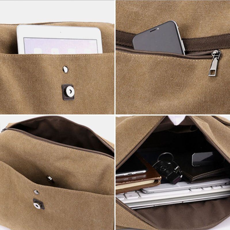 Miesten Canvas Vintage Monitoiminen Suuri Kapasiteetti Crossbody Laukku Rento Olkalaukku