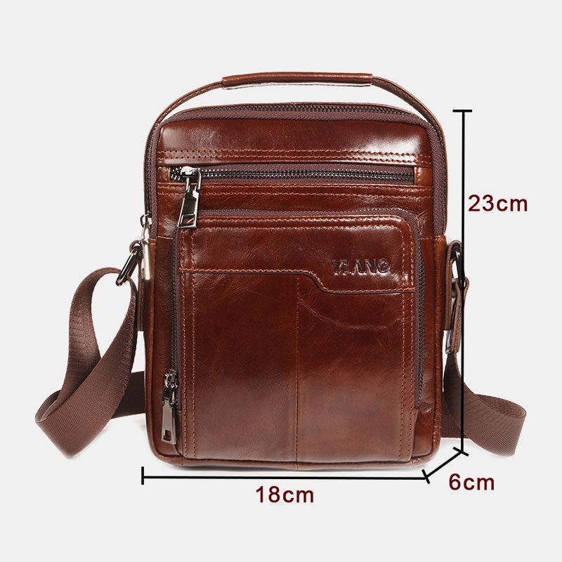 Miesten Ensimmäisen Kerroksen Lehmännahkainen Kaksinkertainen Etutasku 7.9 Tuuman Ipad Mini Messenger Bag Crossbody Bag Opettajan Laukku