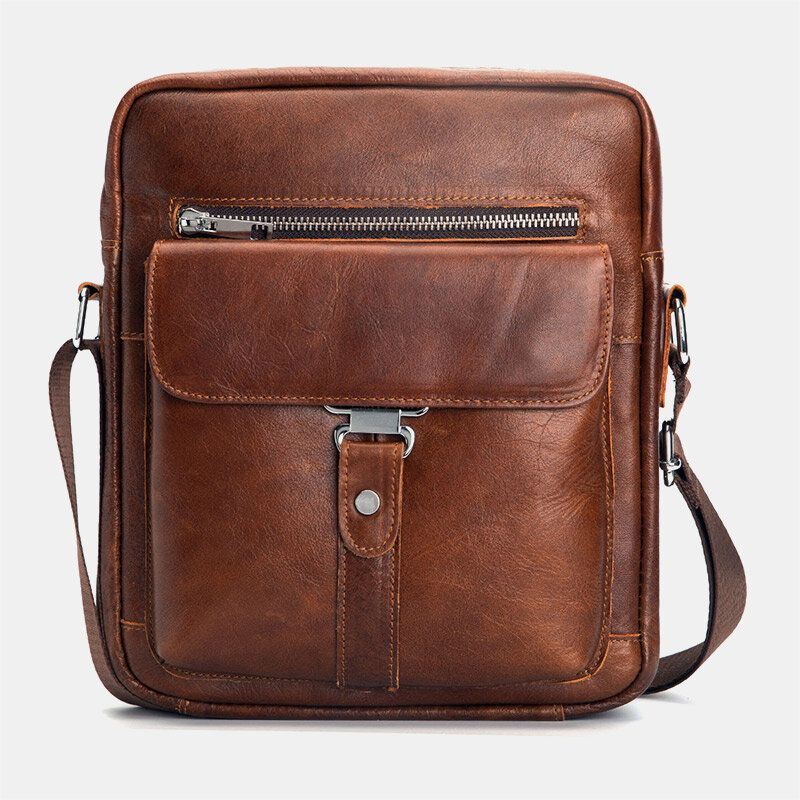 Miesten Ensimmäisen Kerroksen Lehmännahkainen Suuri Tilavuus Crossbody-laukut Vintage-kulumisenkestävä Selkä Varkaudenesto Tasku Olkalaukku