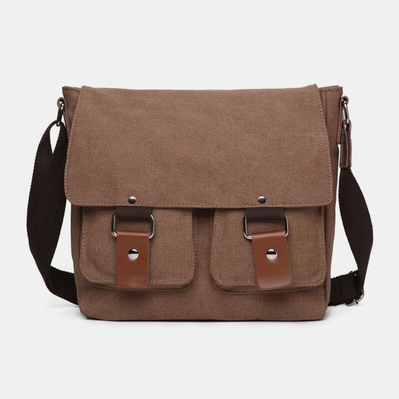 Miesten Kaksinkertainen Etutasku Suuri Tilavuus Crossbody-laukku Retro-kankainen Vaakasuora Yksivärinen Varkaudenesto Olkalaukku