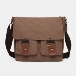 Miesten Kaksinkertainen Etutasku Suuri Tilavuus Crossbody-laukku Retro-kankainen Vaakasuora Yksivärinen Varkaudenesto Olkalaukku