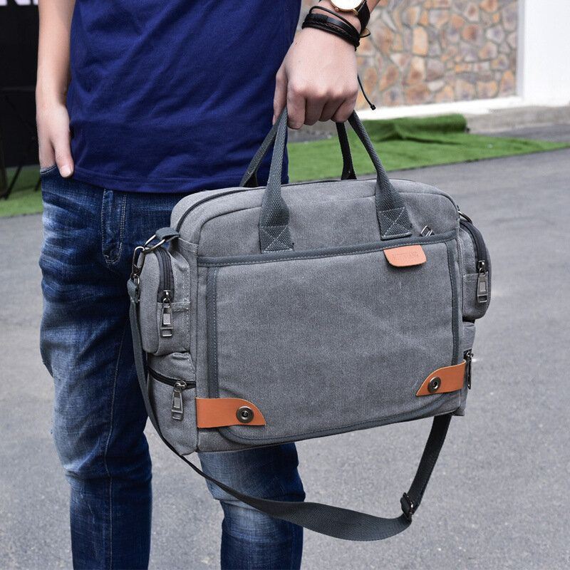 Miesten Kangas Suuri Tilavuus Monitaskuinen Rento 13.3 Tuuman Kannettavan Tietokoneen Laukku Crossbody Laukut Olkalaukun Salkku