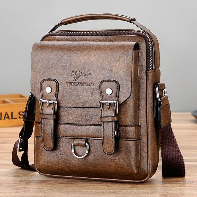 Miesten Keinonahka Rento Vedenpitävä Kulutusta Kestävä Yksivärinen Business Crossbody Laukku