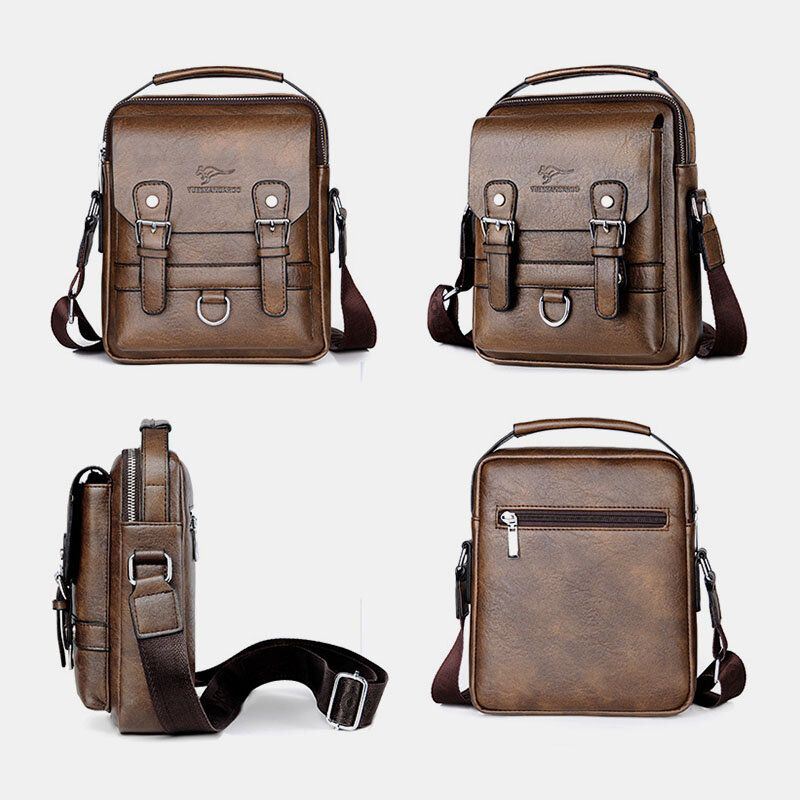Miesten Keinonahka Rento Vedenpitävä Kulutusta Kestävä Yksivärinen Business Crossbody Laukku