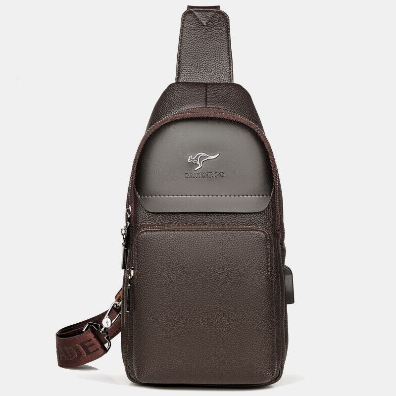 Miesten Keinonahkainen Muoti Rintalaukku Olkalaukku Crossbody Laukku Usb-latausportilla