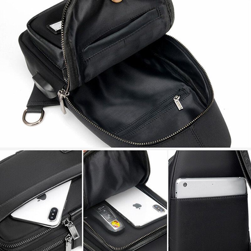 Miesten Keinonahkainen Muoti Rintalaukku Olkalaukku Crossbody Laukku Usb-latausportilla