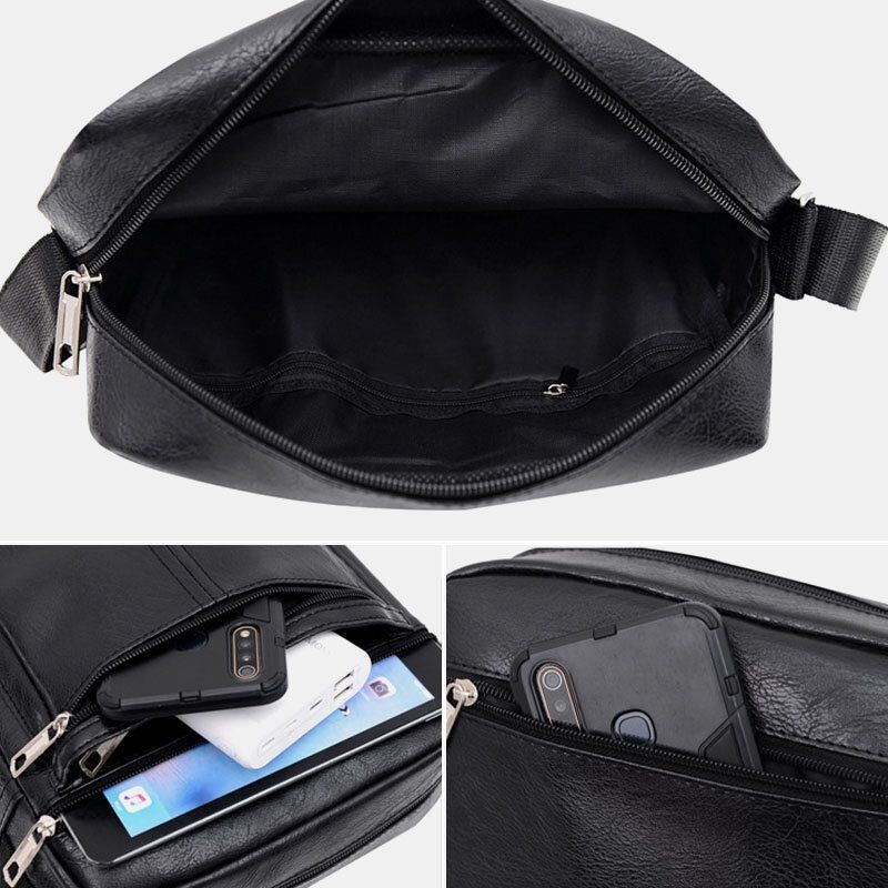 Miesten Keinonahkainen Rento Suuri Tilavuus Monikerroksinen Business Crossbody Laukku
