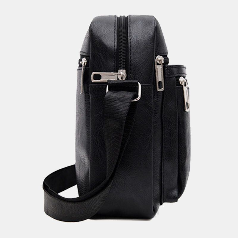 Miesten Keinonahkainen Rento Suuri Tilavuus Monikerroksinen Business Crossbody Laukku