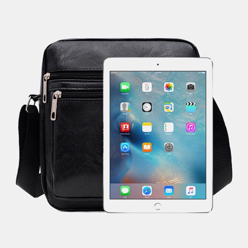 Miesten Keinonahkainen Rento Suuri Tilavuus Monikerroksinen Business Crossbody Laukku