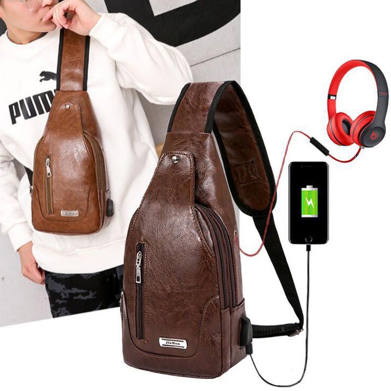 Miesten Monitoiminen Usb Crossbody Laukku Rintalaukku Olkalaukku Business Outdoor