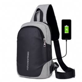 Miesten Nylon Vapaa-ajan Vedenpitävä Rintalaukku Suurikapasiteettinen Crossbody-laukku Usb-latauksella