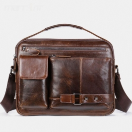 Miesten Öljyvaha Nahka Suuri Tilavuus Vedenpitävä Messenger Bag Salkku Monitaskuinen Lehmännahkainen Crossbody Laukut Olkalaukku