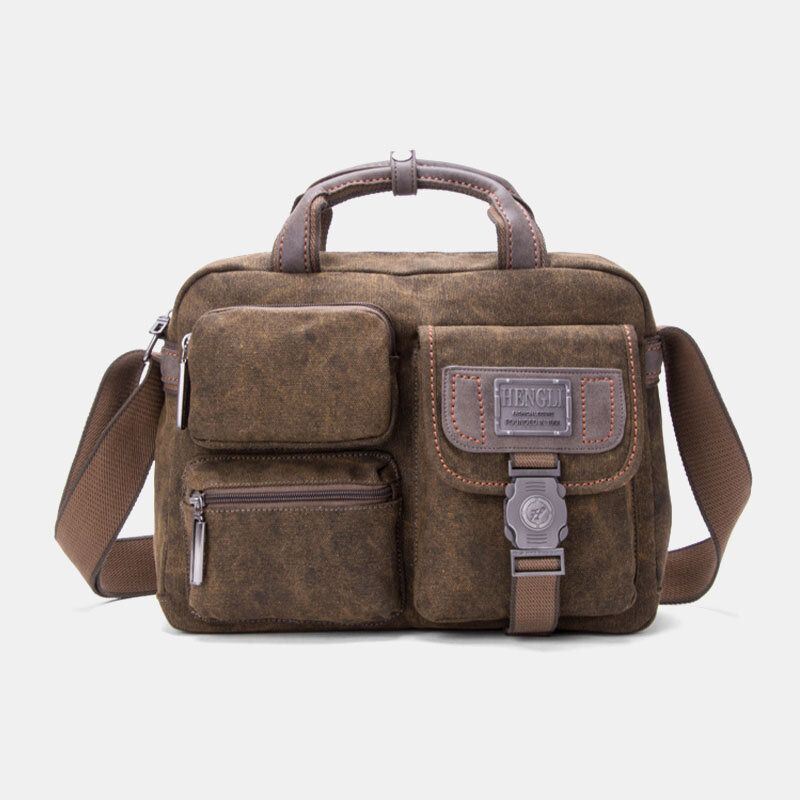 Miesten Paksu Kangas Monitaskuinen Suuri Kapasiteetti Crossbody Olkalaukku Takana Varkaudenesto Tasku Käsilaukku