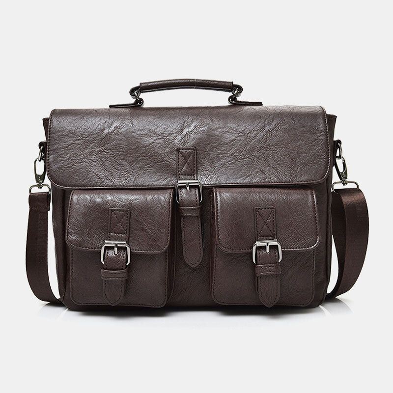 Miesten Pu Nahka Kangas Suuri Kapasiteetti 14 Tuuman Monitoimisalkku Crossbody Laukut Käsilaukku Reppu