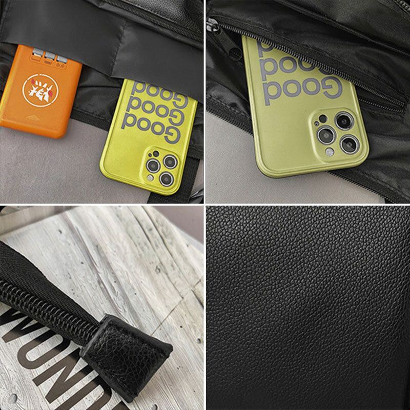 Miesten Pu Nahka Latge Kapasiteetti Monitaskuinen Crossbody Laukku Olkalaukku Käsilaukku