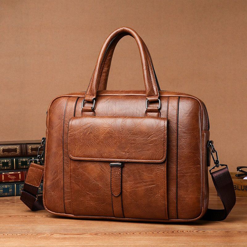 Miesten Pu Nahka Monikäyttöinen Monitaskuinen Vintage Messenger Bag Crossbody Bag Käsilaukku Olkalaukku