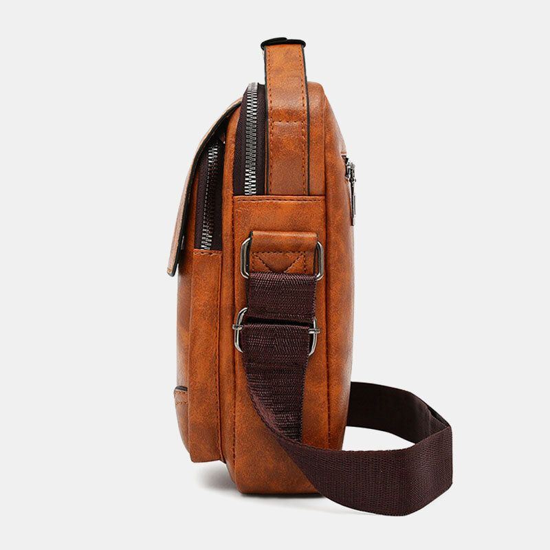 Miesten Pu Nahka Monitaskuinen Varkaudenesto Retro Crossbody Laukut Olkalaukku Käsilaukku Olkalaukku Salkku
