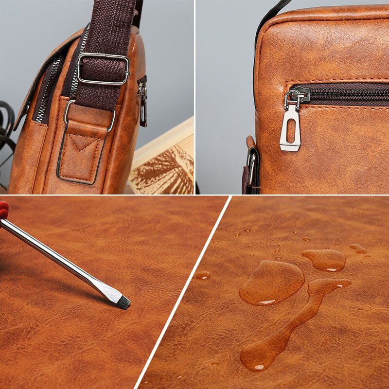 Miesten Pu Nahka Monitaskuinen Varkaudenesto Retro Crossbody Laukut Olkalaukku Käsilaukku Olkalaukku Salkku