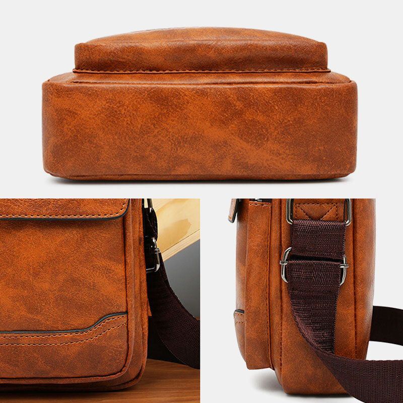 Miesten Pu Nahka Monitaskuinen Varkaudenesto Retro Crossbody Laukut Olkalaukku Käsilaukku Olkalaukku Salkku